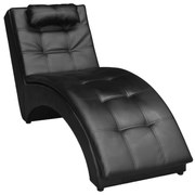 Chaise Longue Arturo com Almofada em Couro Artificial -  Preto - Desig