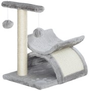 PawHut Árvore Arranhador para Gatos Pequena com Poste Giratório Bolas Suspensas Plataforma Curva e Esconderijo 40x30x43 cm Cinza