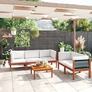 vidaXL Conjunto de lounge de jardim vidaXL com 6 peças e almofadas em madeira de acácia creme e corda