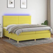 Cama box spring c/ colchão e LED 200x200 cm tecido verde
