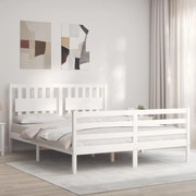 vidaXL Estrutura de cama King Size com cabeceira madeira maciça branco