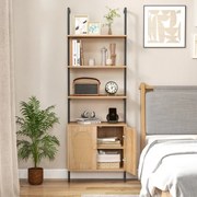 Estante de escada com armário de rattan,  Prateleiras metálicas estáveis abertas 6 níveis para sala de estar Sala de estar Escritório Natural