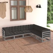 6 pcs conjunto lounge de jardim c/ almofadões pinho maciço