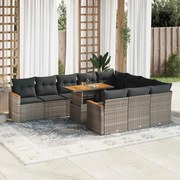 vidaXL 11 pcs conjunto sofás de jardim c/ almofadões vime PE/acácia