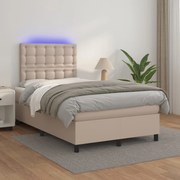 Cama box spring c/colchão/LED 120x200cm couro artif. cappuccino