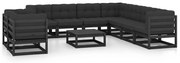 10 pcs conjunto lounge jardim c/ almofadões pinho maciço preto