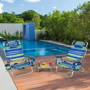 Conjunto de 2 cadeiras reclináveis com mesa de campismo enrolável para exterior Azul+Verde