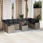 vidaXL 11 pcs conjunto sofás de jardim c/ almofadões vime PE cinzento