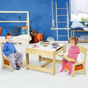 Conjunto Infantil Viseu com Mesa e 2 Cadeiras de Madeira – com Caixas