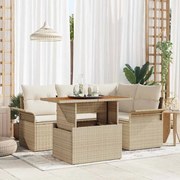 vidaXL Conjunto de Jantar de Jardim de 5 Peças com Almofadas Beiges em Rattan Sintético e Acácia
