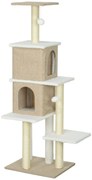 PawHut Arranhador para Gatos em Borrego com 2 Cavernas Plataformas Bolas Suspensas e Poste de Sisal 48x40x140 cm Marrom Claro