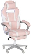 HOMCOM Cadeira Gaming Cadeira de Escritório Reclinável Apoio para os Pés Retrátil Suporte Lombar e Almofada para a Cabeça 63x63x115,5-123 cm Rosa