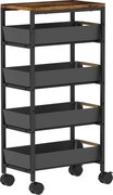HOMCOM Carrinho de Cozinha de Armazenamento de 5 Níveis Carrinho Auxiliar com Rodas Bancada com Efeito Madeira 39,5x24x82 cm Preto | Aosom Portugal
