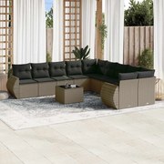 vidaXL 11 pcs conjunto sofás de jardim c/ almofadões vime PE cinzento