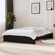 Estrutura de cama casal 135x190 cm madeira maciça preto