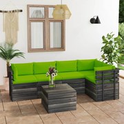 6 pcs conjunto lounge de paletes com almofadões pinho maciço