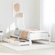 vidaXL Estrutura de cama com gavetas 90x190 cm pinho maciço branco