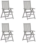 vidaXL Cadeiras jardim reclináveis 4 pcs madeira acácia maciça cinza