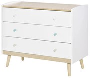 HOMCOM Cómoda Infantil com 3 Gavetas Pés de Madeira amplo espaço de Armazenamento para Brinquedos Roupa Livros 90x40x75,2cm Branco