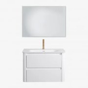 Conjunto De Móvel De Casa De Banho Suspenso Em Madeira Com Lavatório Integrado Egerton Branco & Led Retangular E Anti-embaciamento 100x70 Cm - Sklum