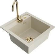 Mexen Vito lava-louça de granito 1-bacia com torneira de cozinha Telma, bege - 6503-69-670200-50