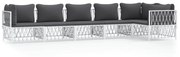 6 pcs conjunto lounge de jardim com almofadões aço branco