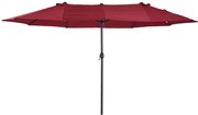 Outsunny Chapéu de Sol Duplo 4,55x2,68x2,38 m Chapéu de Sol de Jardim com Manivela Manual Resistente à Água e com Proteção Solar UV Vinho | Aosom Portugal