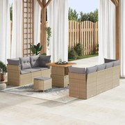 vidaXL Conjunto de Sofá de Jardim com 10 Peças e Almofadas em Poliéster Bege Rattan Acácia