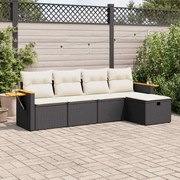 vidaXL 5 pcs conjunto sofás de jardim com almofadões vime PE preto