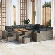 vidaXL Conjunto de Sofá de Jardim com 12 Peças e Almofadas Cinzas em Rattan Poliéster e Acácia