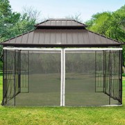 4 Painéis Laterais 352x207 cm para Tenda de Jardim Mosquiteira para Gazebo Gazebo com Zíperes e Anéis Preto