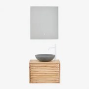Conjunto De Móvel De Casa De Banho Suspenso 60x45 Cm Em Madeira Deleyna Madeira Natural & Cimento Cinzento Redondo Ø40 Cm Tarsis & Led - Sklum