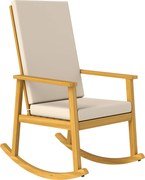 Outsunny Poltrona de balanço em madeira de acácia com encosto alto e almofadas até 160 kg 60 x 89 x 107 cm Bege | Aosom Portugal