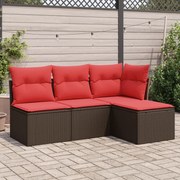 vidaXL 4 pcs conjunto sofás de jardim c/ almofadões vime PE castanho