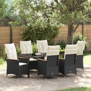 vidaXL Conjunto de Jantar de Jardim com 7 Peças e Almofadas, Preto, Rattan Sintético.