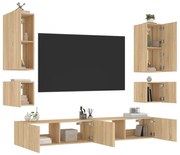 vidaXL 6 pcs móveis de parede para TV com luzes LED carvalho sonoma
