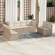 vidaXL 8 pcs conjunto de sofás p/ jardim com almofadões vime PE bege