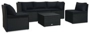 4 pcs conjunto lounge de jardim c/ almofadões vime PE preto