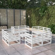 9 pcs conjunto lounge de jardim pinho maciço branco