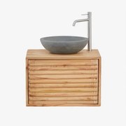 Conjunto De Móvel De Casa De Banho Suspenso Em Madeira Deleyna Madeira Natural & Cimento Cinzento Redondo Ø40 Cm Tarsis & Sem Espelho - Sklum