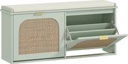 HOMCOM Banco para sapatos, banco de arrumação, assento almofadado, gavetas dobráveis, porta em vime, 104 x 26 x 47,5 cm, verde | Aosom Portugal