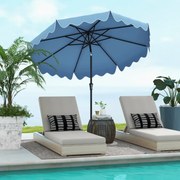 Guarda-sol de jardim 280 cm com manivela manual Inclinação Bordas encaracoladas Toldo com 8 hastes Azul