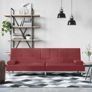 vidaXL Sofá-cama com suporte p/ copos couro artificial vermelho tinto