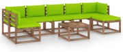 8 pcs conjunto lounge p/ jardim c/ almofadões verde brilhante