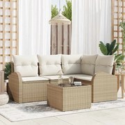 vidaXL Conjunto de Sofá de Jardim com 5 Peças e Almofadas de Rattan Sintético Marrom