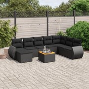 vidaXL 9 pcs conjunto de sofás p/ jardim c/ almofadões vime PE preto