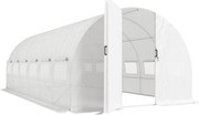 Outsunny Estufa de Túnel 6x3x2 m com Porta de Dobradiças,12 Janelas com Rede e Estrutura de Aço Galvanizado Branco | Aosom Portugal