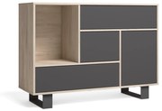 Aparador da sala de jantar, Aparador-Buffet WIND 1 porta, 3 gavetas, Cor da estrutura Carvalho e cor da porta e gavetas Cinza antracite, 120x40x86cm.