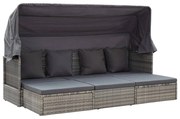 Espreguiçadeira/Cama Tejo de Jardim com Toldo em Vime Cinzento - Desig