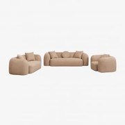 Conjunto De Sala De Estar Com Sofá Modular De 3 Lugares, Sofá De 2 Lugares E Poltrona Em Chenille Coco Chenille Espesso Latte Marrom - Sklum